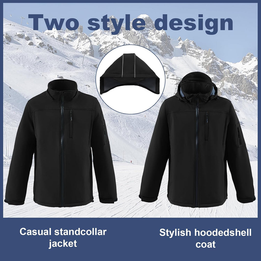 Men's Soft Shell Jacket Waterproof Military Tactical Coat Winter Fleece Lined Rain Jacket with Detachable Hood