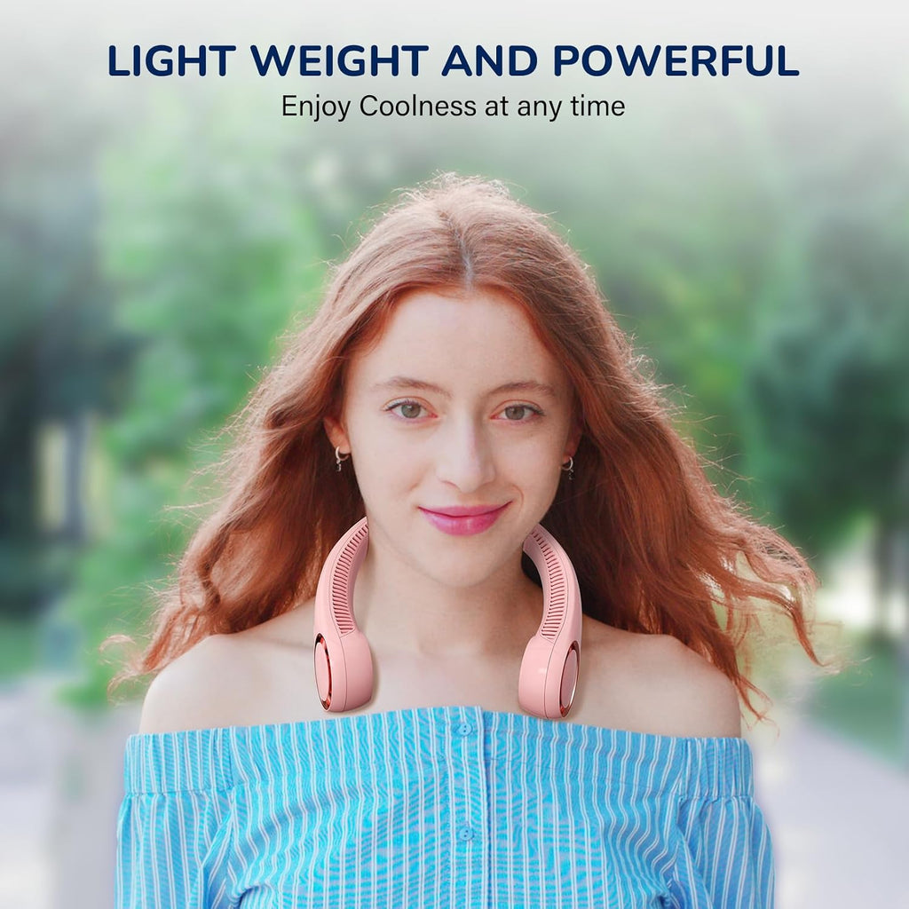Morelax Neck Fan, USB Rechargeable Personal Fan, 3 Speeds Adjustable, Large air outlet Powerful Strong Wind, Adjustable, 360° Cooling, Super Quiet, No Blade Design, No Hair Twisting, Small (Pink)