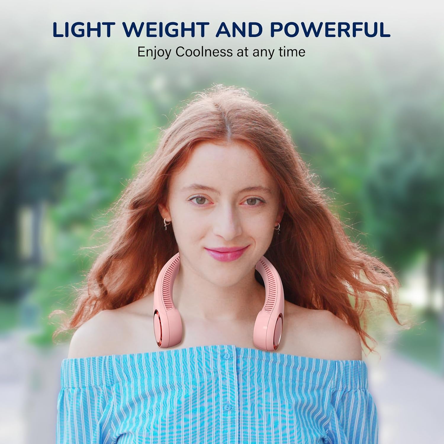 Morelax Neck Fan, USB Rechargeable Personal Fan, 3 Speeds Adjustable, Large air outlet Powerful Strong Wind, Adjustable, 360° Cooling, Super Quiet, No Blade Design, No Hair Twisting, Small (Pink)