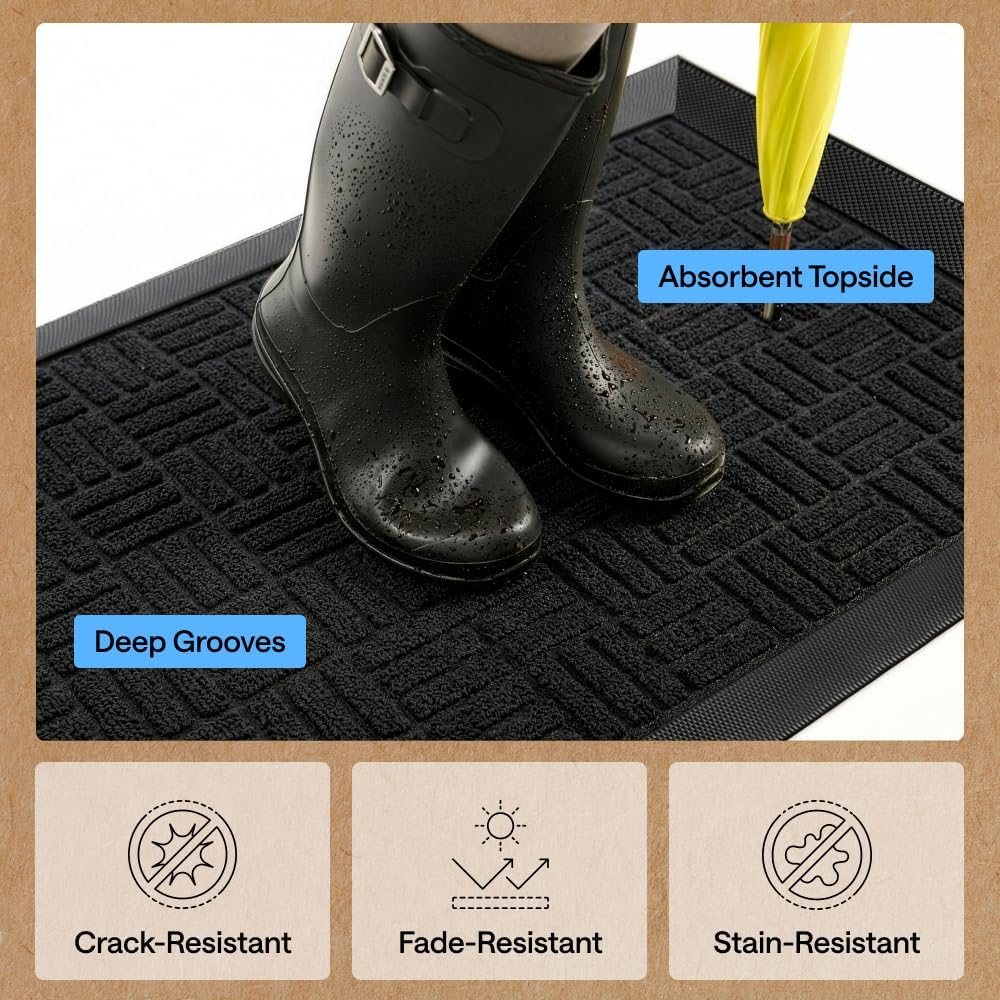 GORILLA GRIP WeatherMAX Door Mat, Indoor Outdoor Use, 29x17, Black Maze
