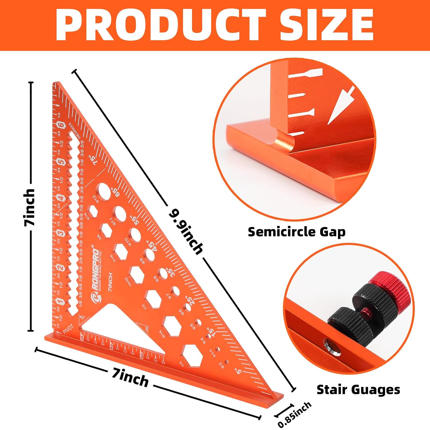 2pcs Rafter Square, 12-inch & 7-inch Carpenter Sqaure Set withWoodworking Pencil, Carpenter Measuring Layout Tool,Aluminum Alloy Triangle Ruler for Woodworking- Imperial
