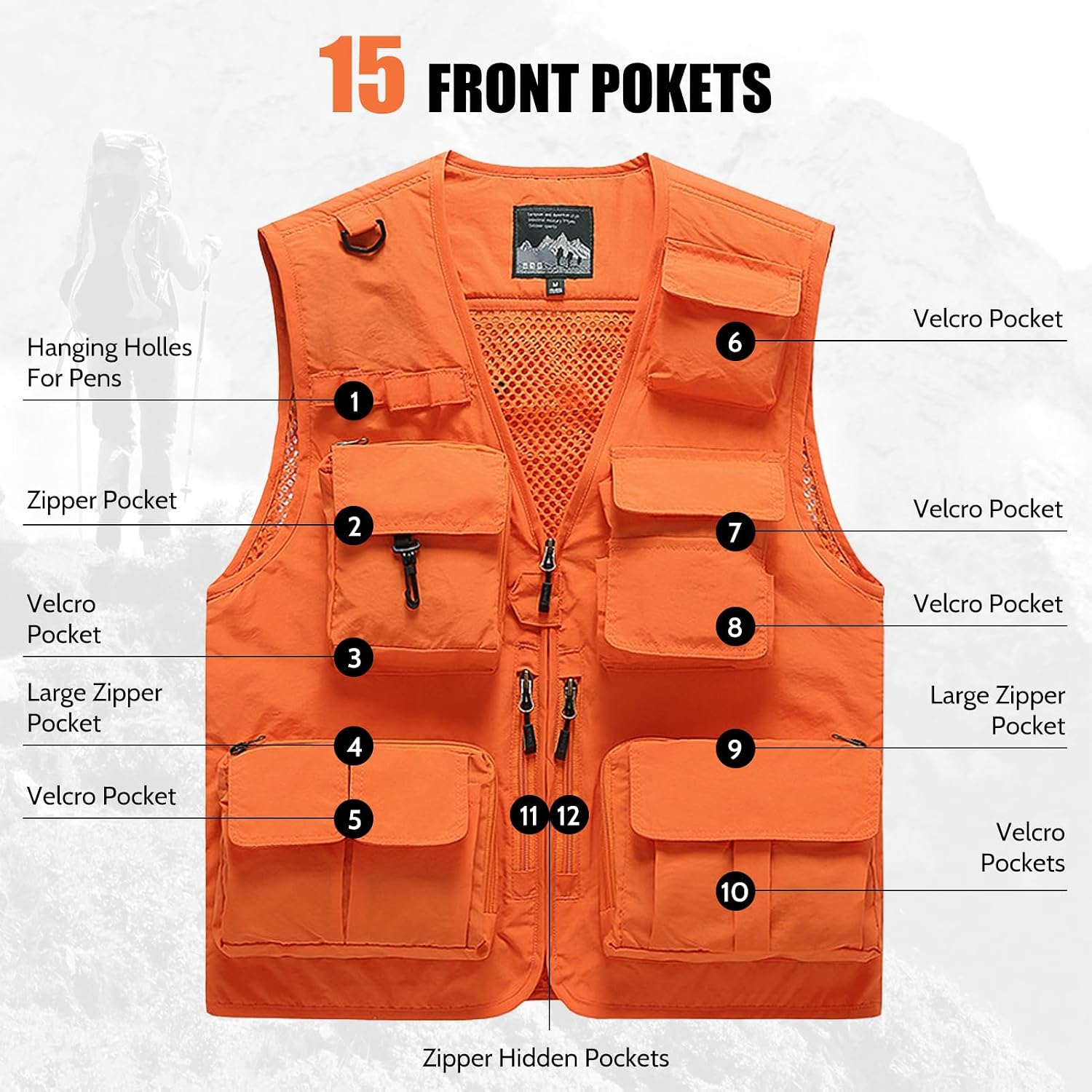AOTORR Mens Outdoor Work Safari Cargo Photo Travel Fishing Vests for Men with Multi-pockets