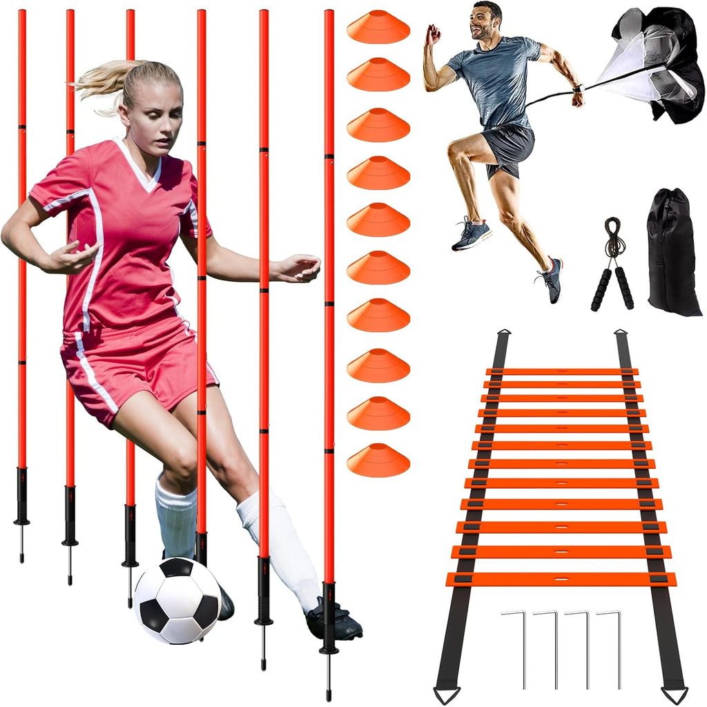 24Pcs Soccer Agility Training Equipment Set Ultimate Agility Poles Cones Ladder More for Quick Assembly and Easy Portability Suitable for All Skill Levels Enhance Speed Agility Training