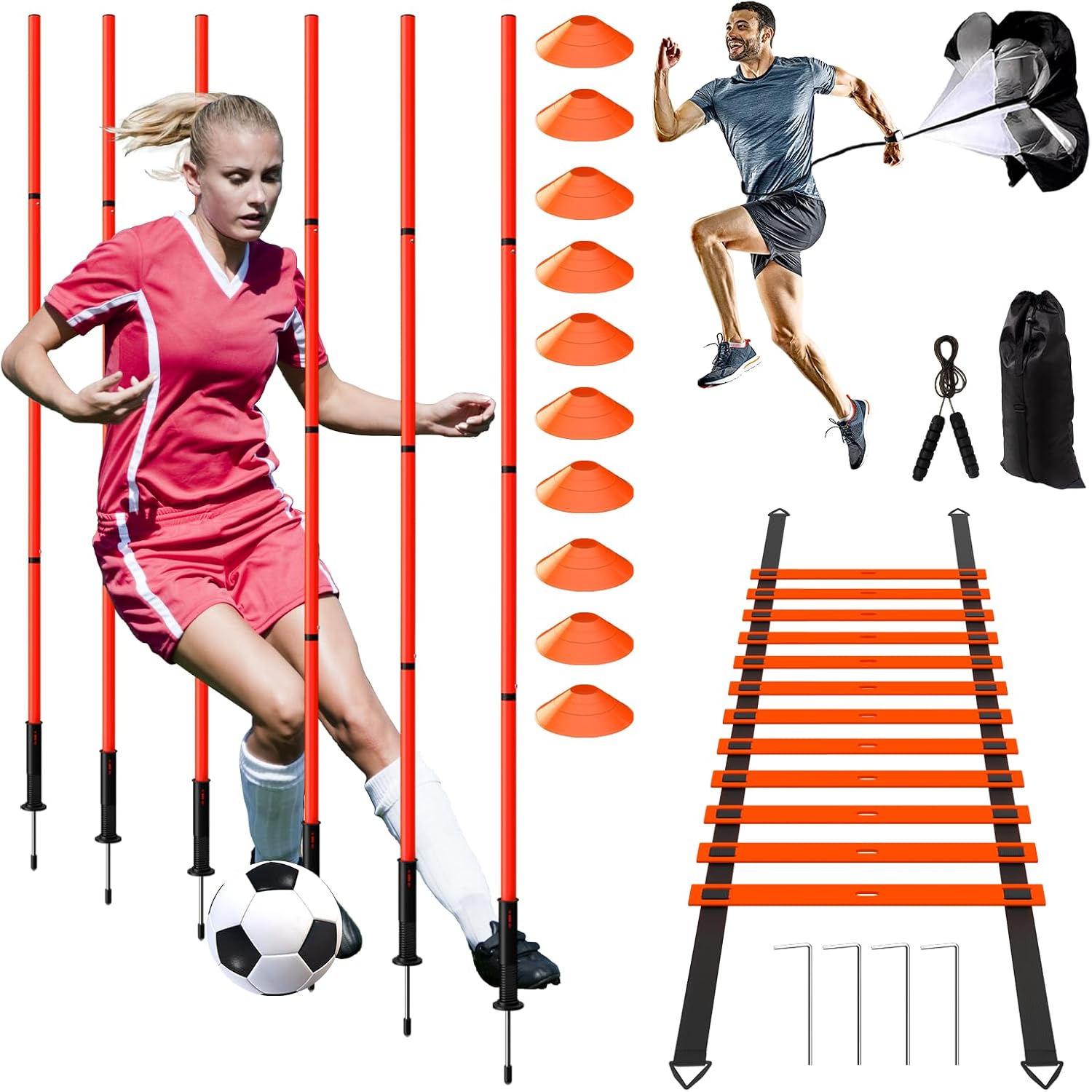 24Pcs Soccer Agility Training Equipment Set Ultimate Agility Poles Cones Ladder More for Quick Assembly and Easy Portability Suitable for All Skill Levels Enhance Speed Agility Training
