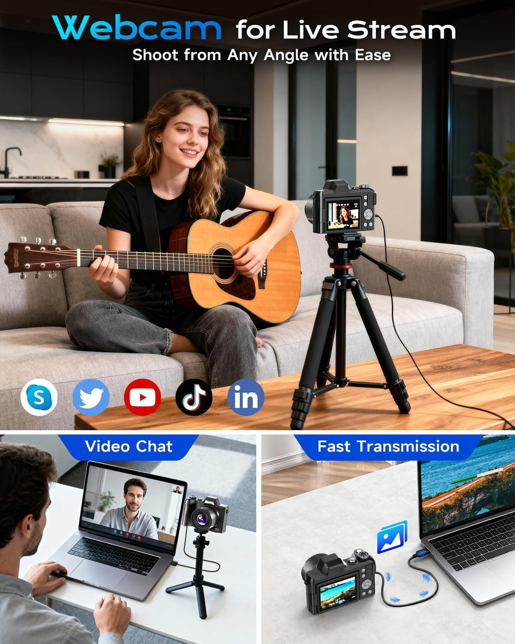 4K Digital Camera for Photography Travel, 56MP Autofocus Vlogging Camera for YouTube, 16X Zoom with 3" 180°Flip Screen & Lens Hood, 32GB Card, Gift Ideas for Teens & Beginners