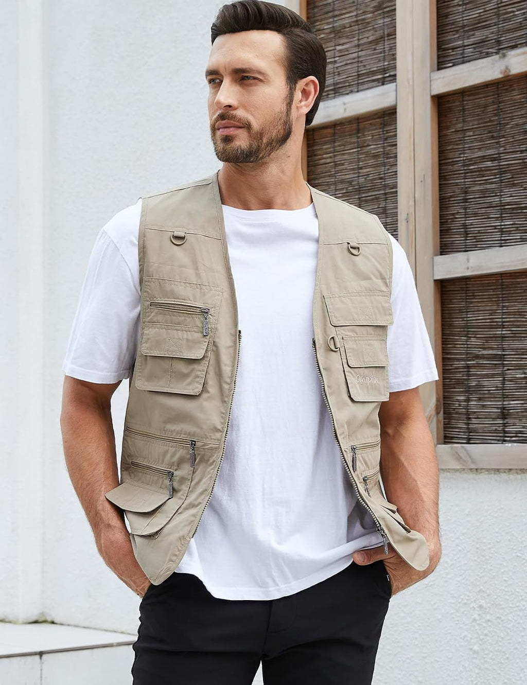 Gihuo Men's Fishing Vest Utility Safari Travel Vest with Pockets Outdoor Work Photo Cargo Fly Summer Vest
