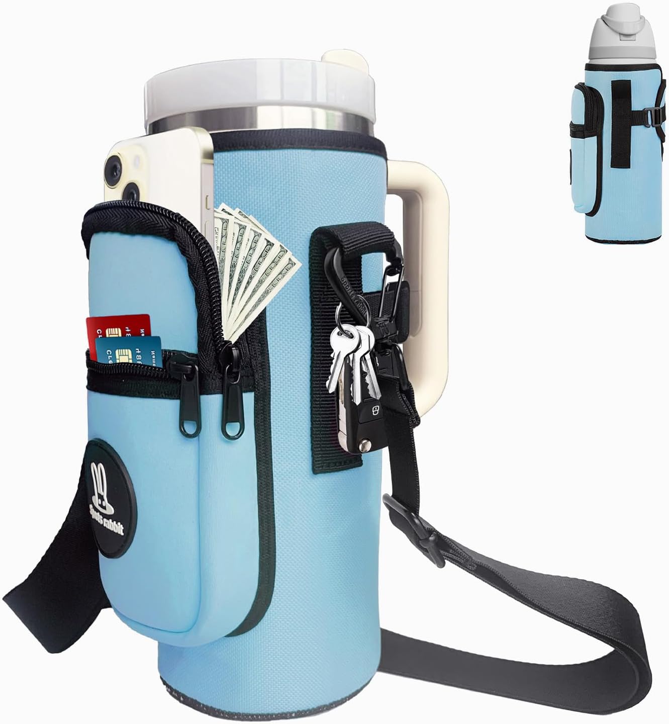 Sports rabbit Universal Water Bottle Holder with Strap & Phone Pocket