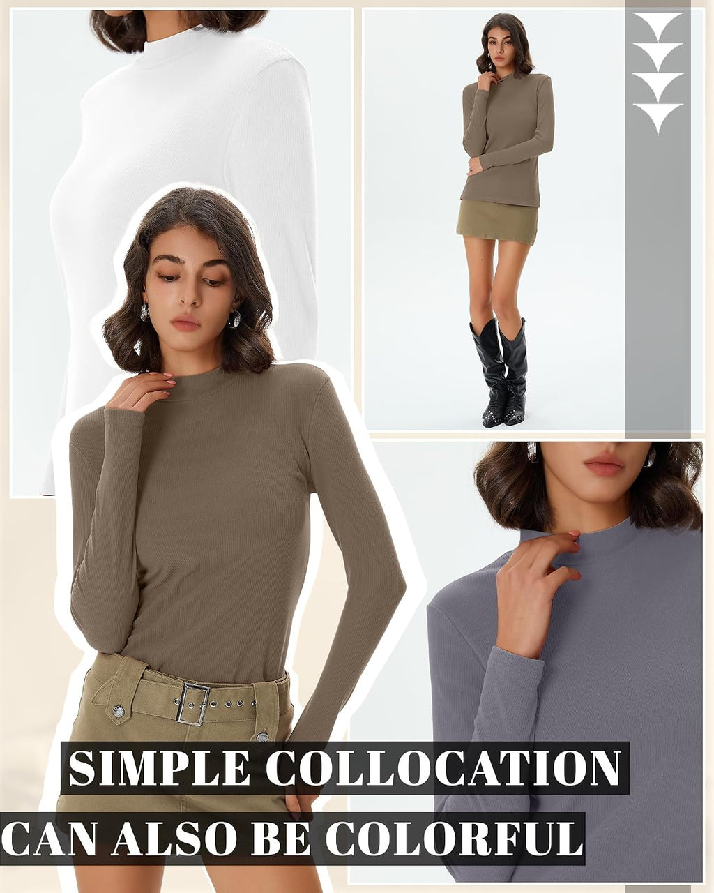 Evervibe 3 Pack Women's Ribbed Mock Neck Thermal Tops