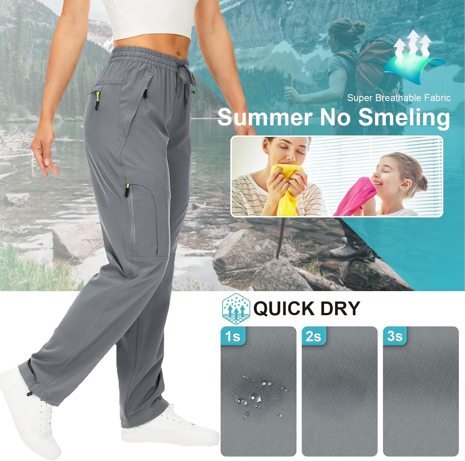 Toomett Women‘s Hiking Cargo Pants UPF 50 Quick Dry with Zipper Pockets