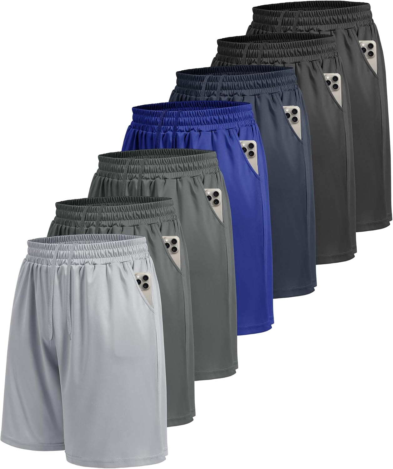 7 Pack Mens Athletic Shorts with Pockets - Gym Basketball Workout Quick Dry