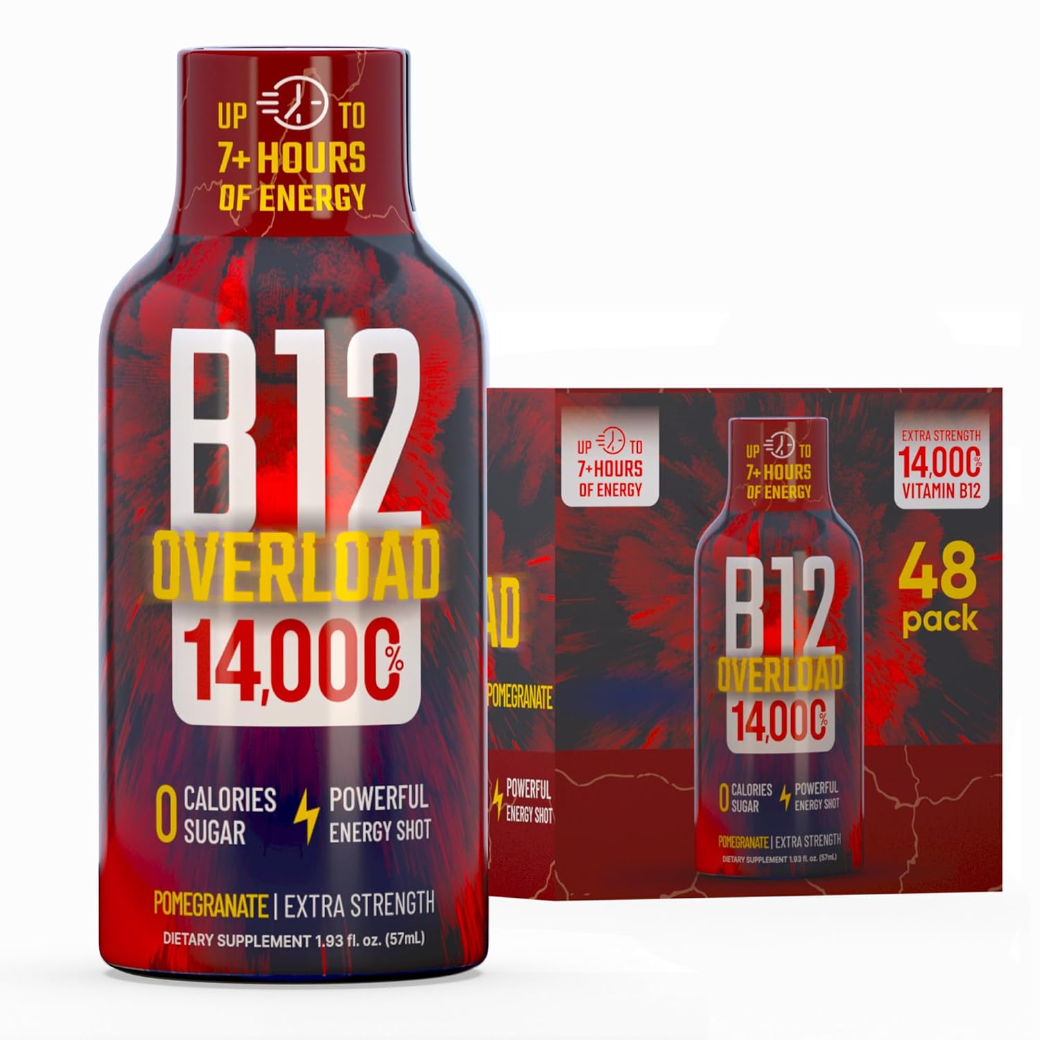 B12 Overload Extra Strength Energy Shot – Grape – 260mg Caffeine, 14000% B12, Electrolytes – Energy & Vitality Support – Zero Sugar No Calories – Vegan, Kosher, Gluten-Free – 1.93 fl oz, 24 -Pack