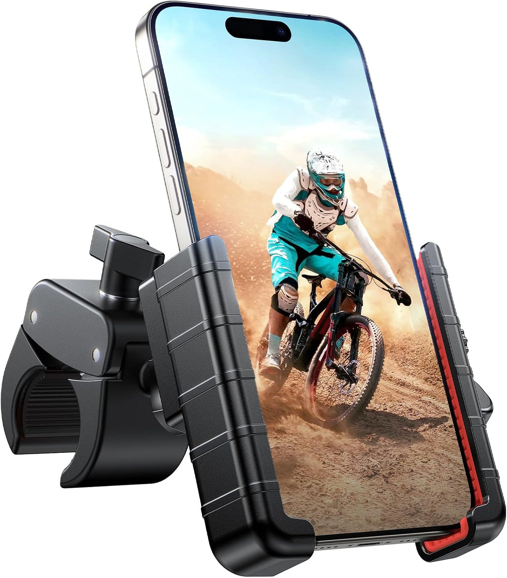 miracase Motorcycle Phone Mount, [Support Video Recording] Bike Phone Holder, [Quick Lock] Bicycle Phone Mount Handlebar Cell Phone Clamp for Scooter, Friendly Compatible with iPhone Samsung Red