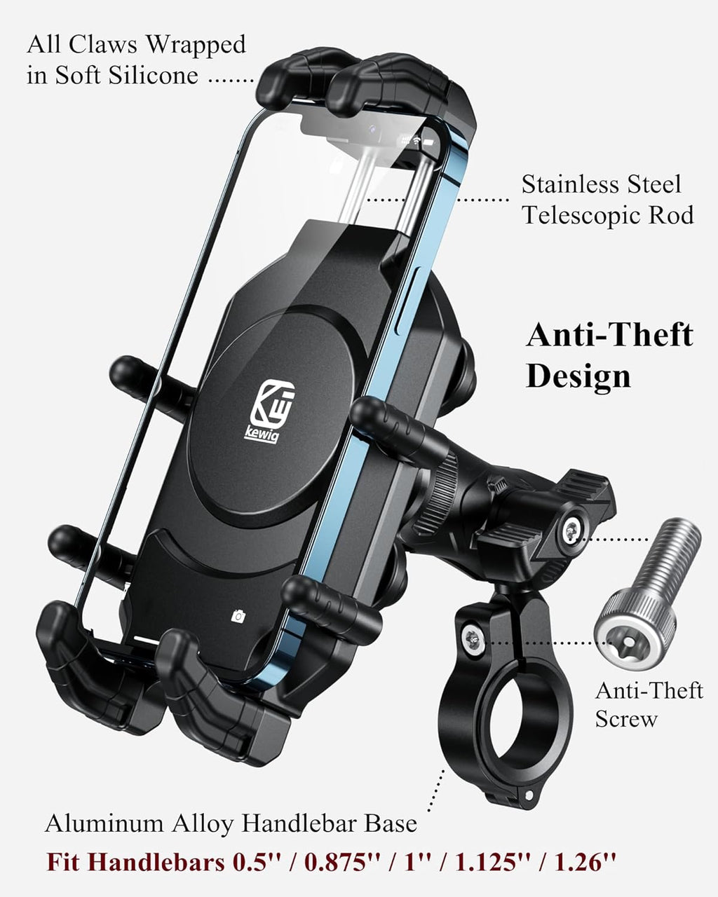 BRCOVAN Anti-Theft Motorcycle Phone Mount Holder with Vibration Dampener