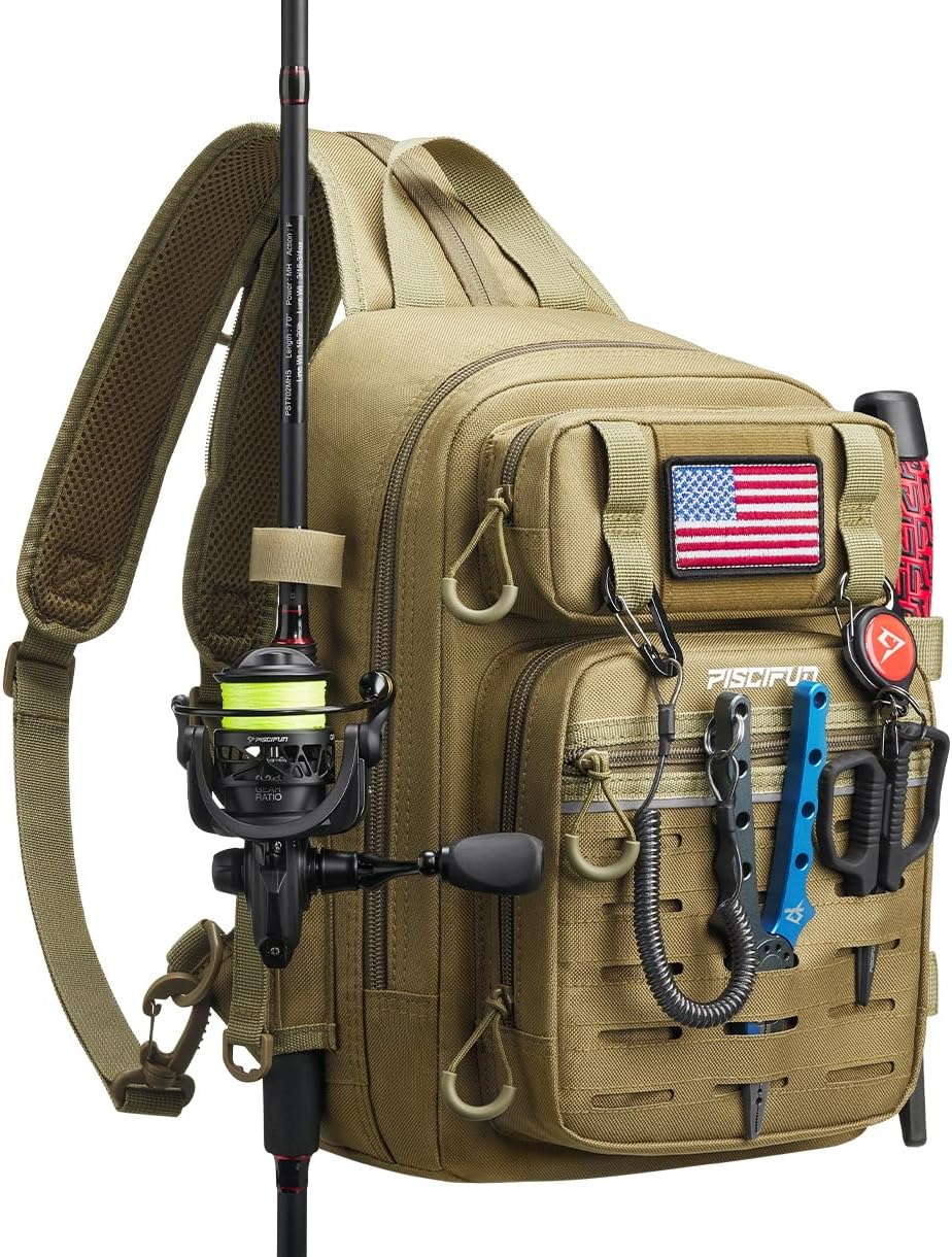 Piscifun Fishing Backpack Tackle Bag, MOLLE & 2 Rod Holders, Multi Storage