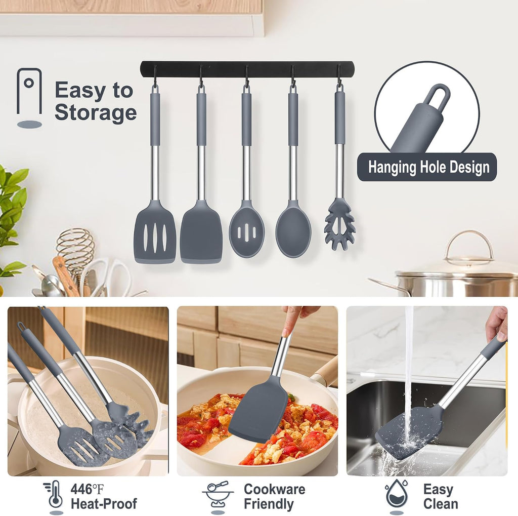 TeamFar Silicone Cooking Utensils Set, 5 PCS Heat-Proof Kitchen Utensils