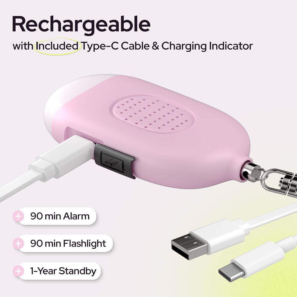 Weten Rechargeable Personal Alarm Keychain - 130dB Siren & LED Light - Stylish Personal Safety Alert for Women to Carry - Panic Button Alarm for Security - Rape Whistle for Self Defense (Pink)