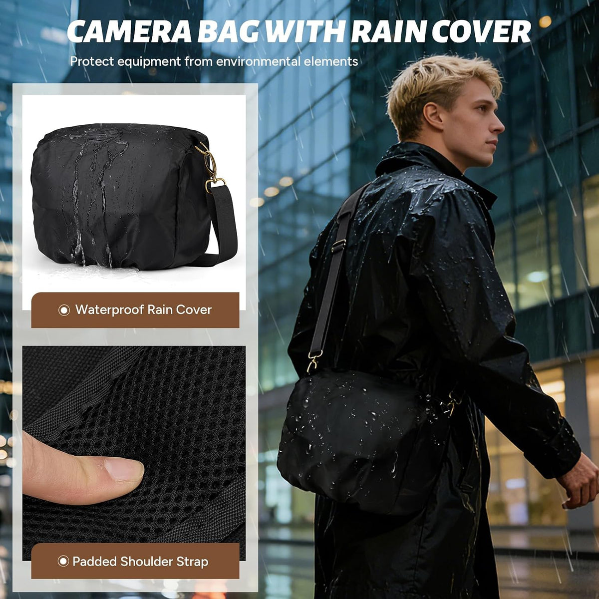 RAINSMORE Camera Bag, Vintage Canvas Camera Sling Bag Crossbody Camera Case