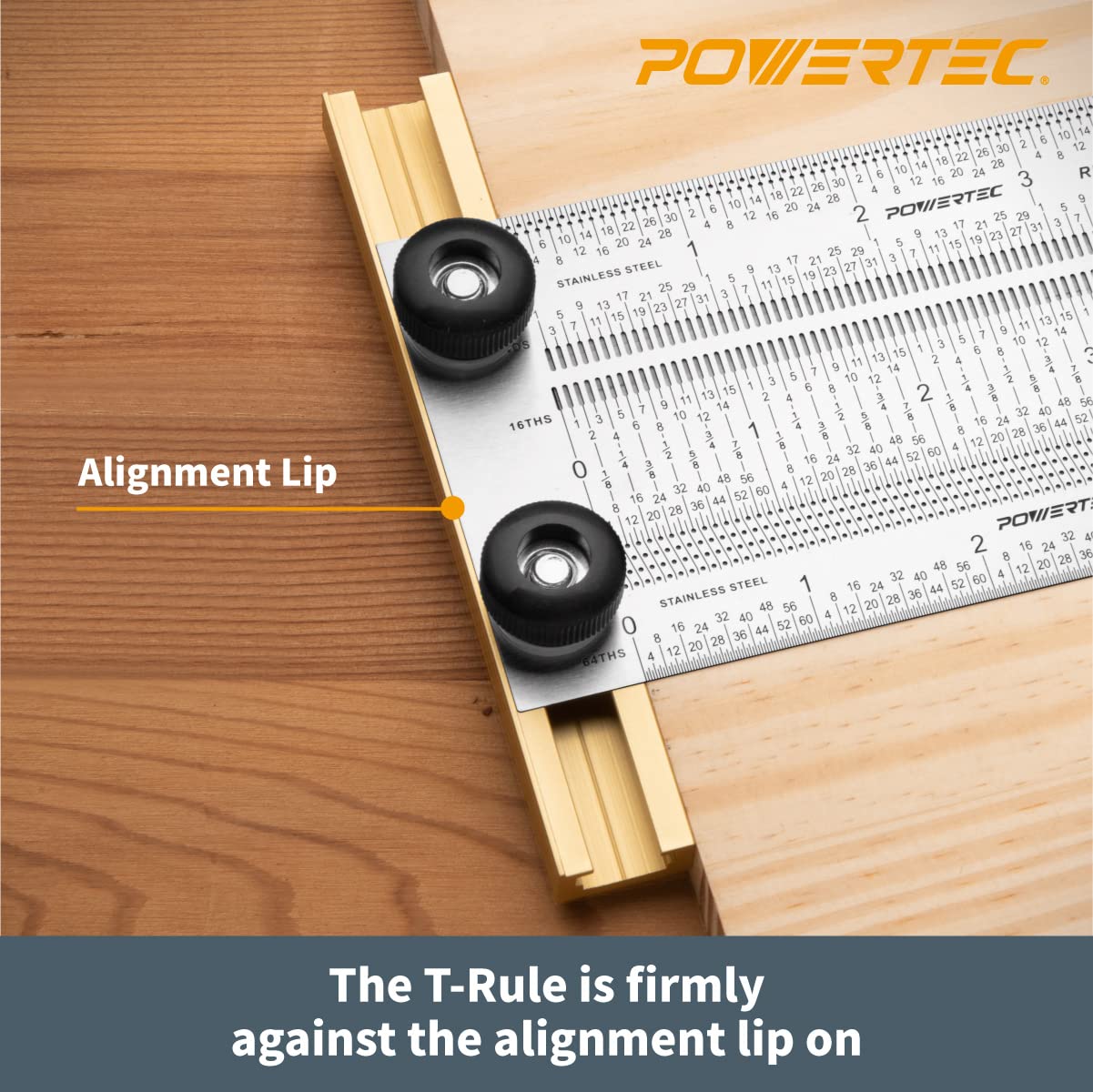 POWERTEC 6'' & 12'' Stainless Steel Precision Marking T-Square, T Rule w/Pencil for Measuring, Scribing, Setting Up Bits Height, Woodworking & Crafting Marking Tools for Drill Press,Table Saw 80032