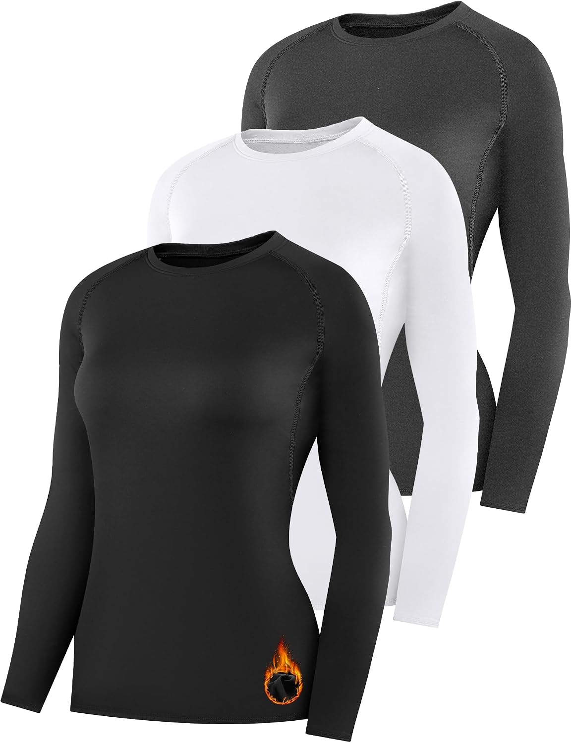 HovSiyla Womens Thermal Compression Long Sleeve Shirts Fleece Lined Tops Crew Neck Slim Fit Base Layer Ladies Underwear