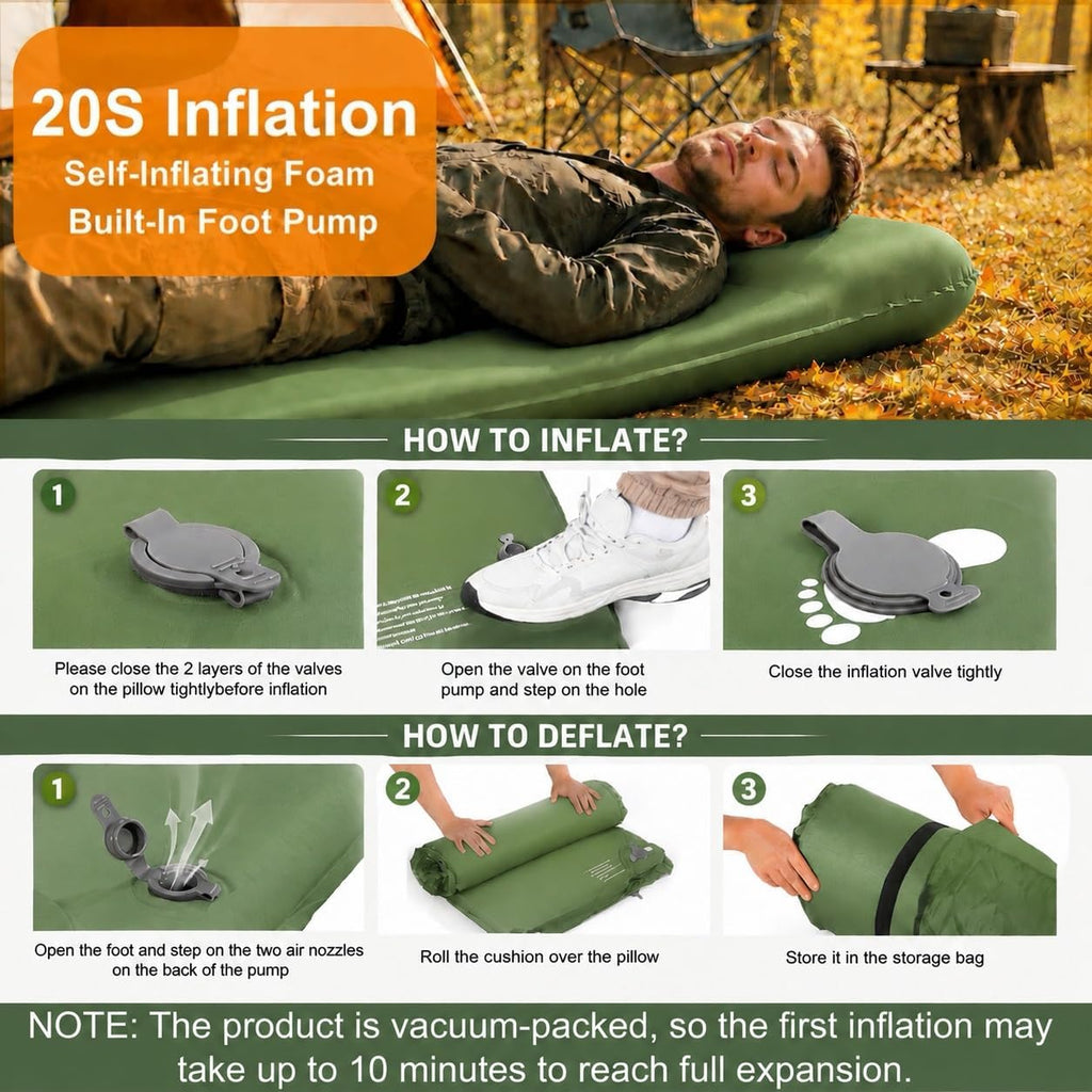 Self-Inflating Sleeping Pad, Memory Foam Camping Mattress pad, Sleeping Mat