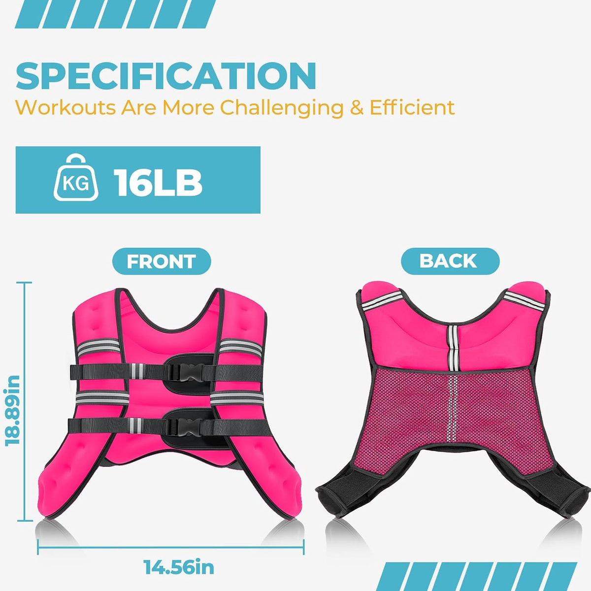 Weighted Vest, 8lb/12lb/16lb/20lb Weight Vest with Reflective Stripes for Men Women, Two Adjustment Straps for Workout, Strength Training, Running, Fitness, Muscle Building, Weight Loss