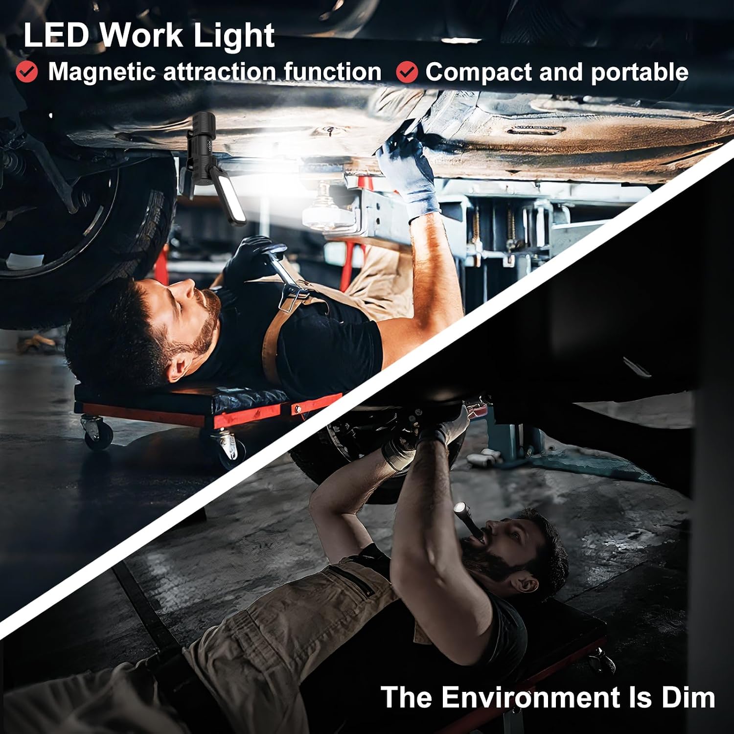2 Pcs Rechargeable 5000lm LED Work Light BBQ Grilling Accessories with Magnetic Base, 180° Rotate Mechanic Grill Light for Car Repair, Emergency, Camping, Outdoor & Mechanics Tools