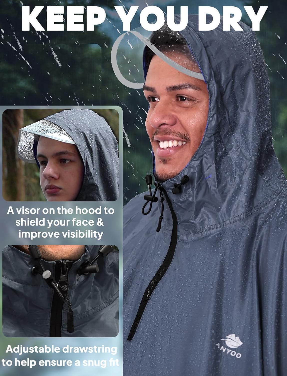 ANYOO Waterproof Rain Poncho Bike Bicycle Rain Capes Lightweight for Adults