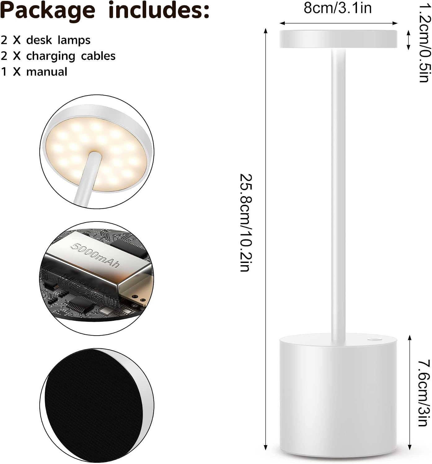 2Pack Cordless Rechargeable LED Restaurants Outdoor Table Lamp