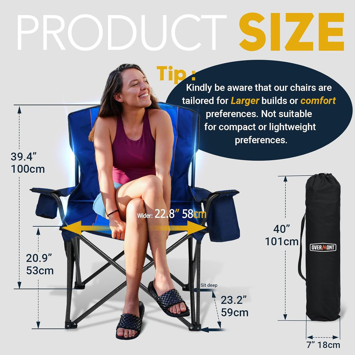Overmont 2-Pack Oversized Camping Chairs - 450 lb Each, Fully Padded