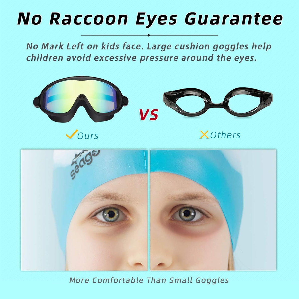Seago Swim Goggles for Kids 3-14 Anti-Fog & UV Wide Clear View Boys Girls
