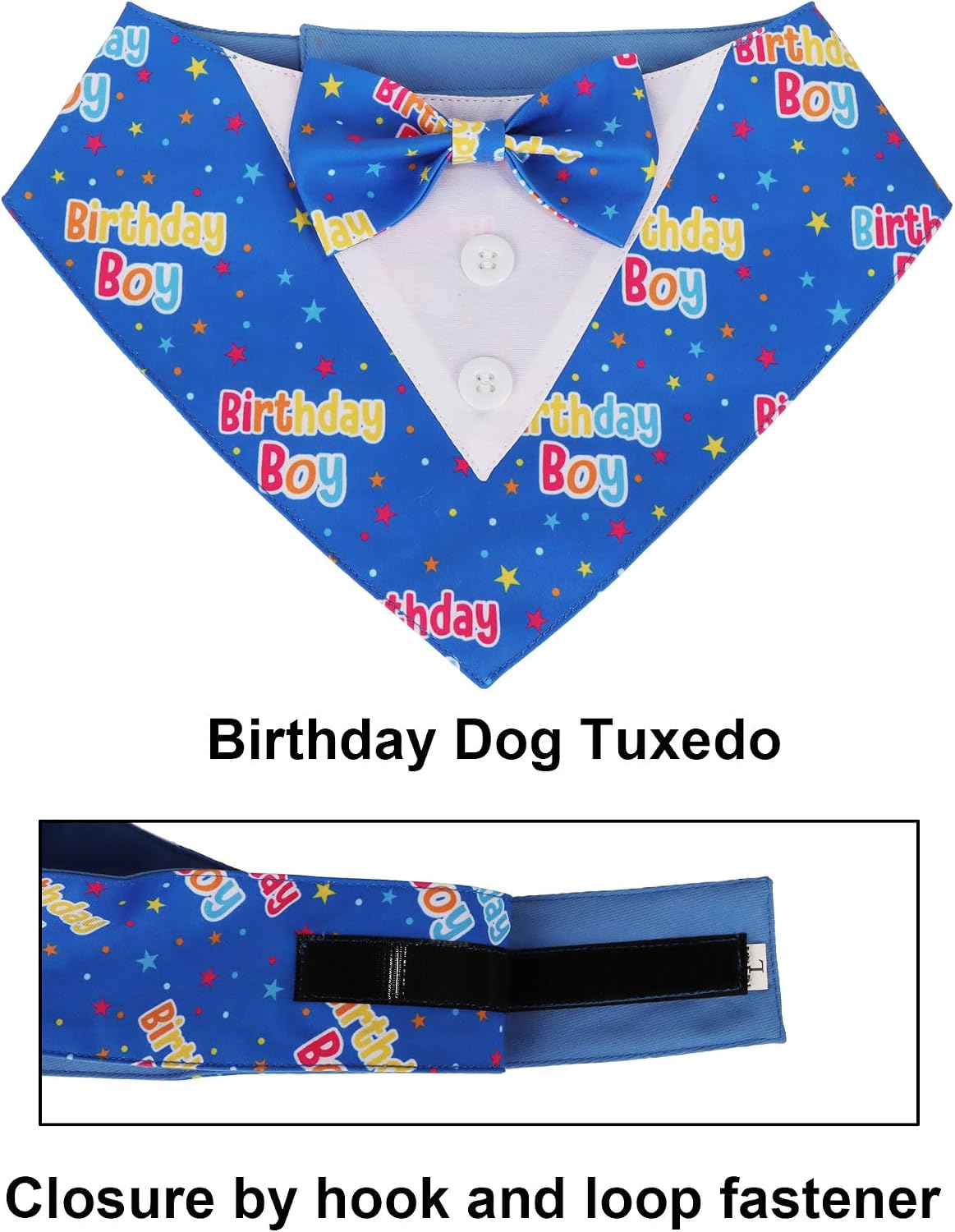 ADOGGYGO Birthday Dog Bandana with Bowtie, Blue Boy Dog Tuxedo, Large