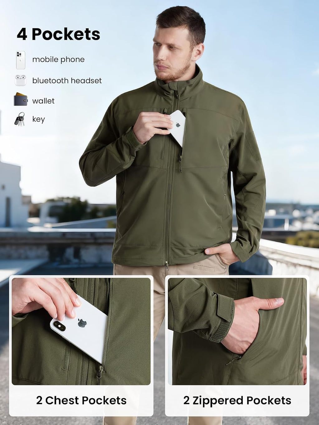 Men's Lightweight Tactical Jacket 4-Way Stretch,Waterproof