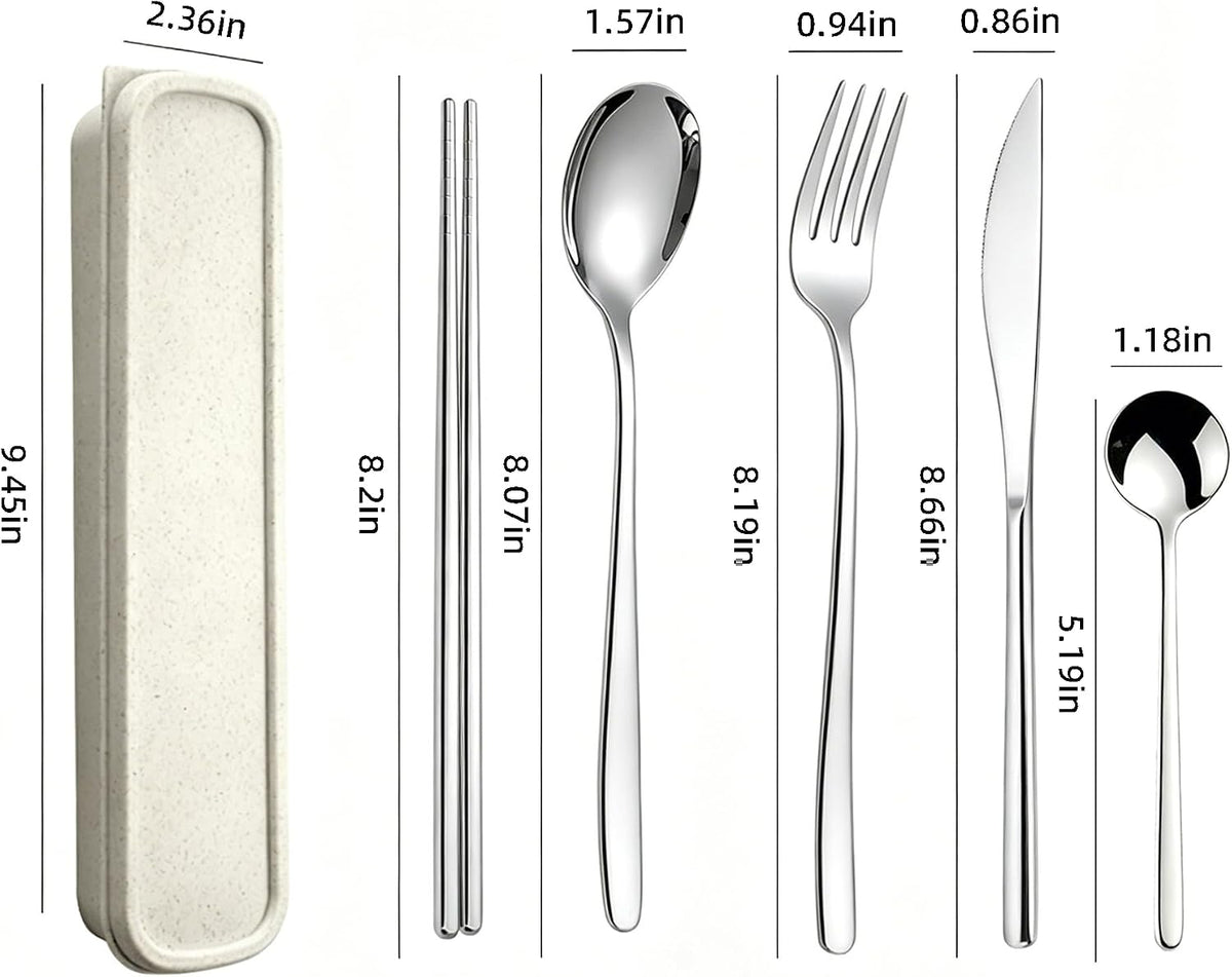 5-Piece Reusable Travel Utensils Set Stainless Steel with Case