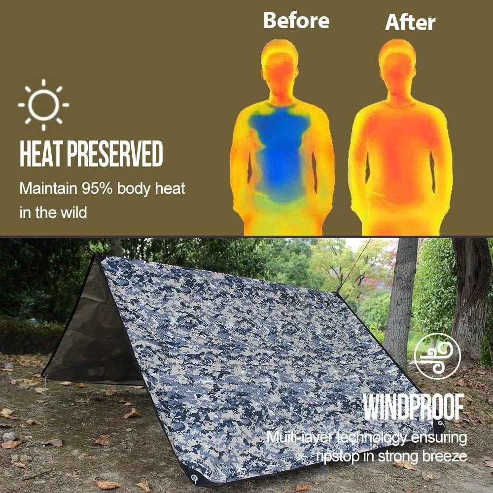 LYN Heavy Duty Emergency Blanket Survival Gear Waterproof Insulated Blanket Emergency Tarp for Camping, Hiking, Bushcraft