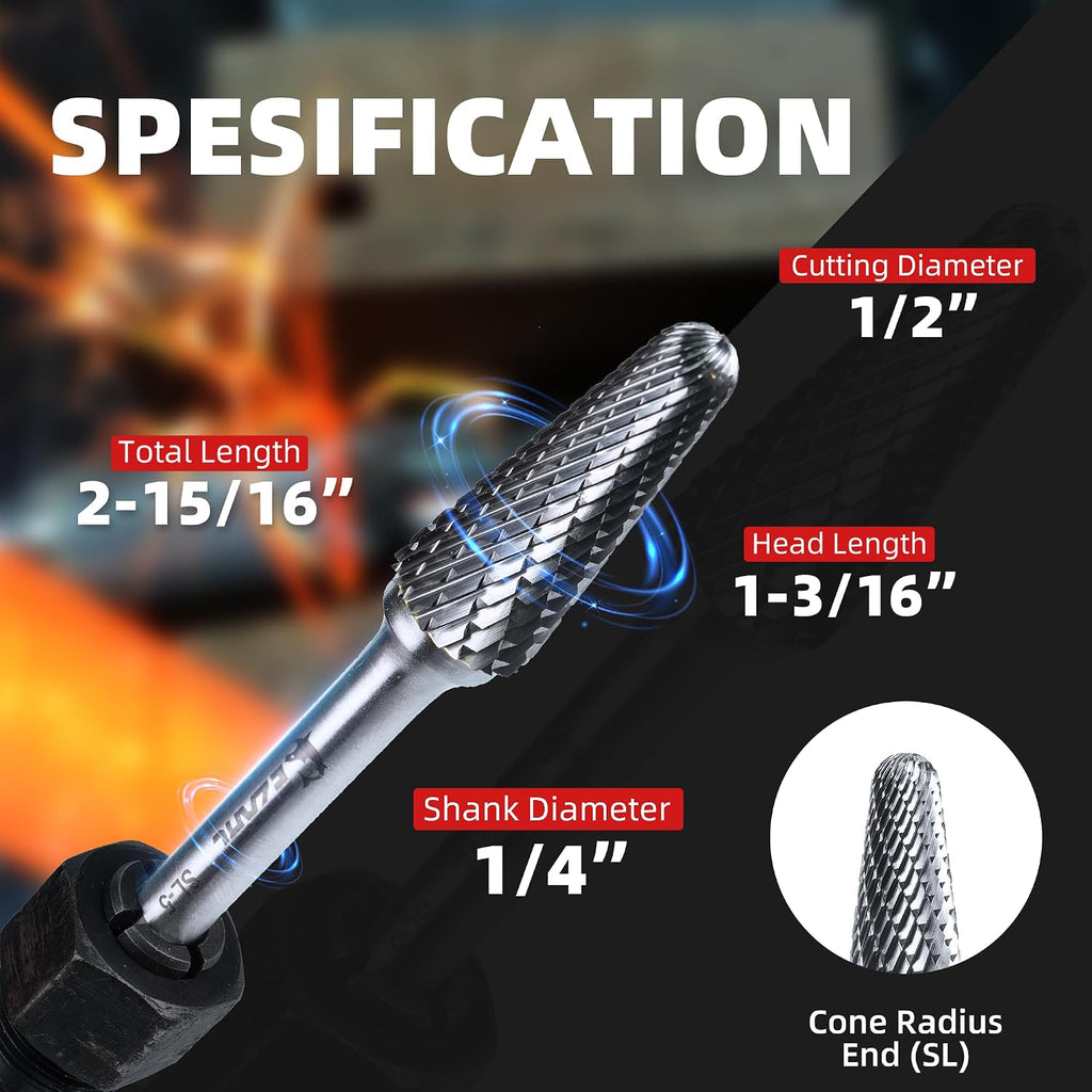 EZARC Tungsten Carbide Rotary Burr Bit, SL-5 Double Cut, 1/4-Inch Shank