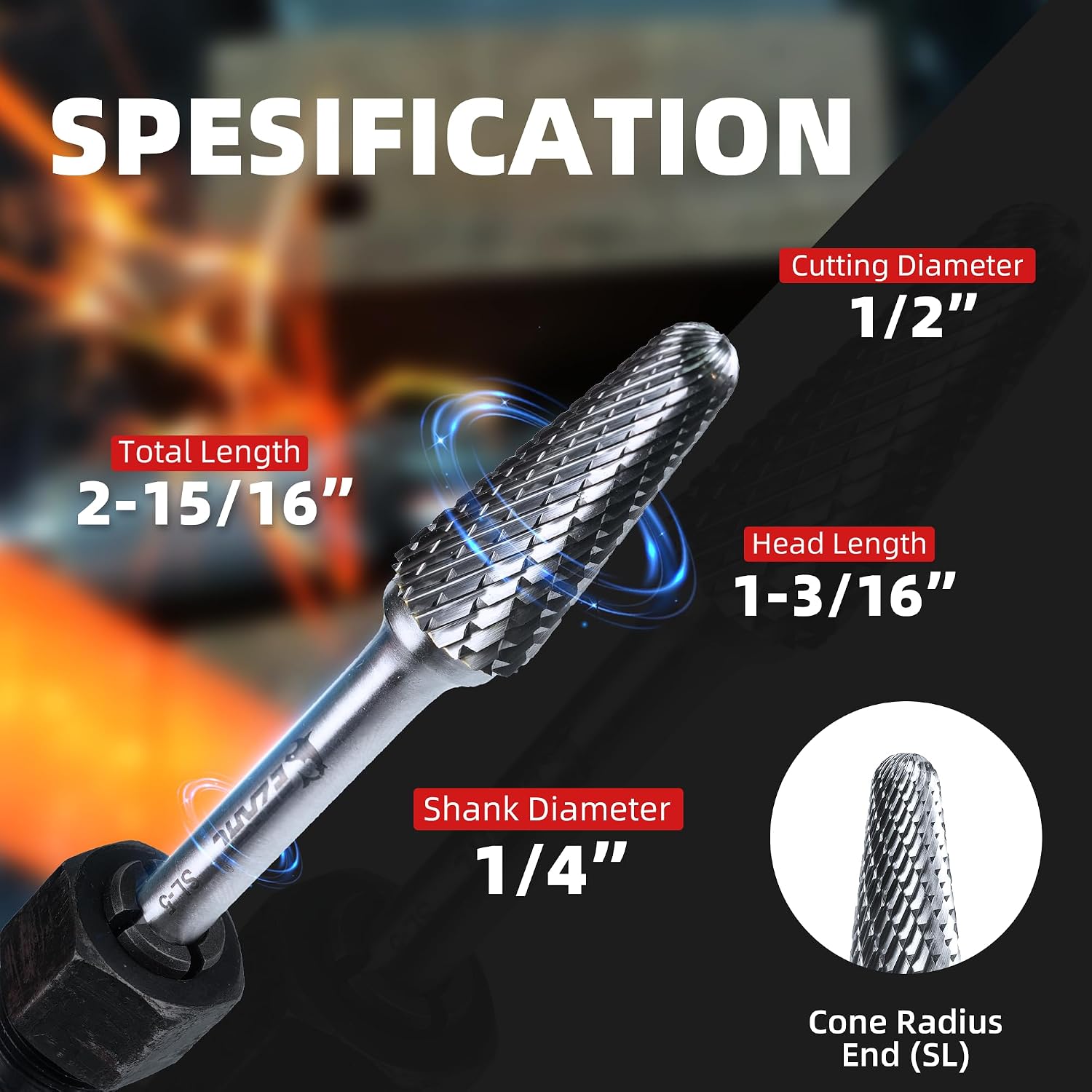 EZARC Tungsten Carbide Rotary Burr Bit, SL-5 Double Cut, 1/4-Inch Shank