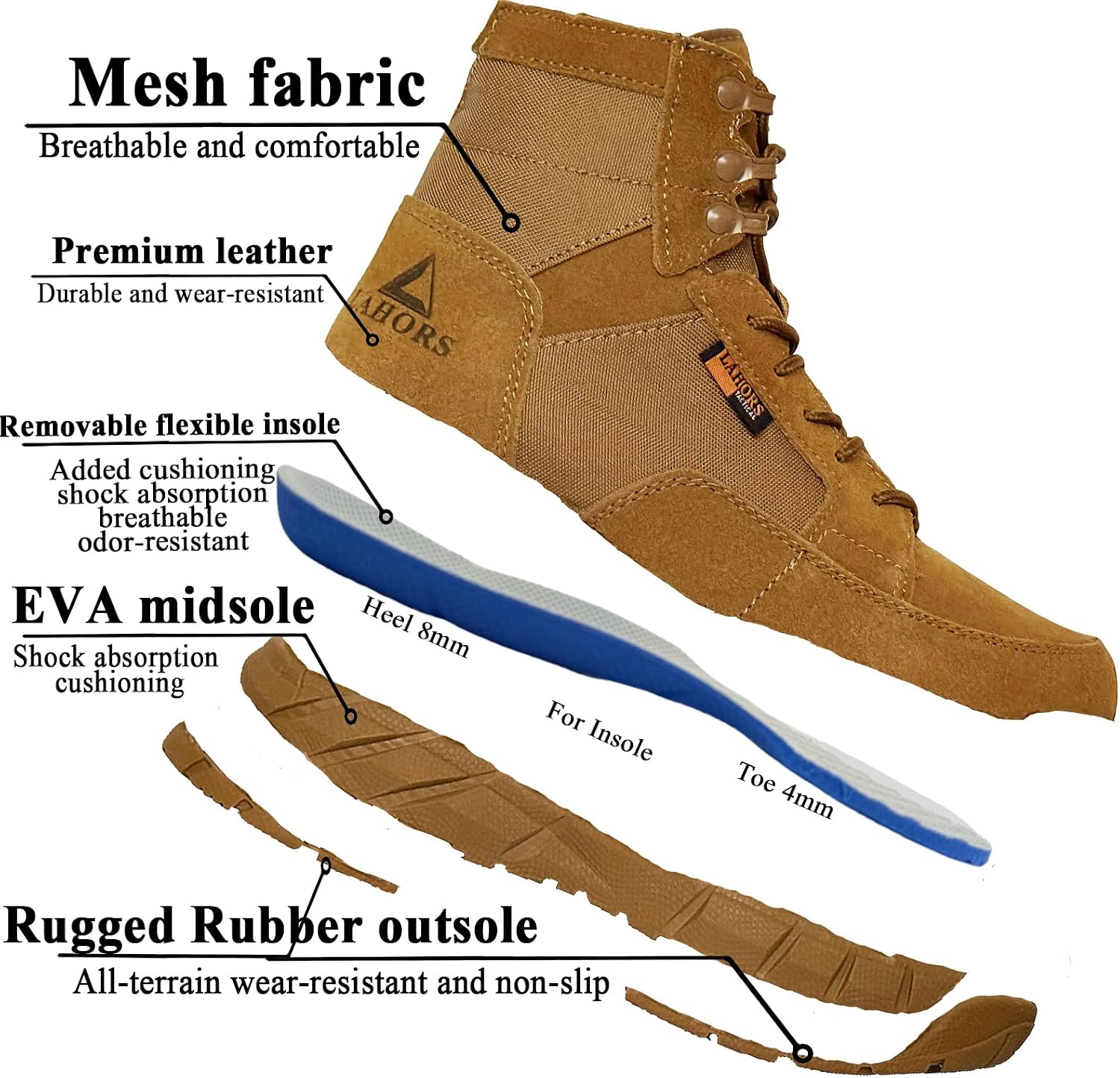 6 Inch Lightweight Mens Tactical Shoes Combat Boots Coyote Boots Military Training Lace Up Outdoor Hiking Breathable Army Shoe