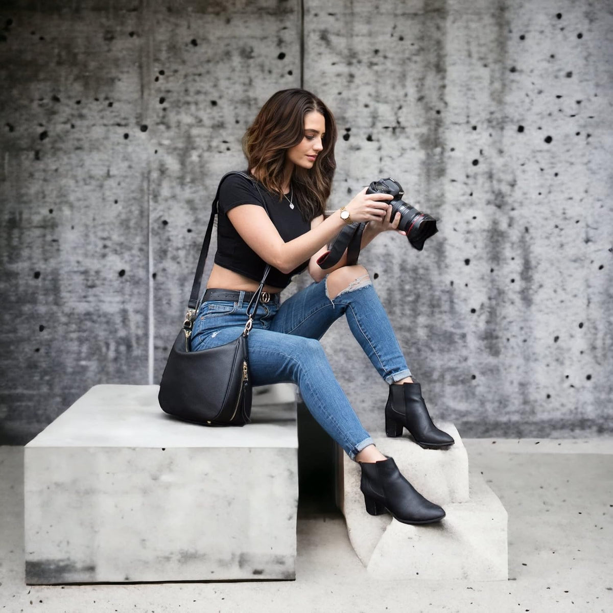 Meliae Camera Bag for Women, DSLR Mirrorless Camera Purse, Leather Shoulder Crossbody Hobo Travel Tote