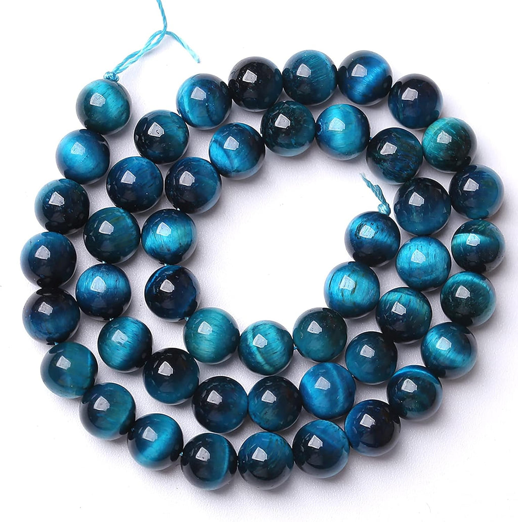90PCS 8MM Blue Tiger Eye Beads Natural Stone Gemstone Spacer Loose Beads for Jewelry Making DIY Bracelet Semi Precious Beads Strand 2 Strands