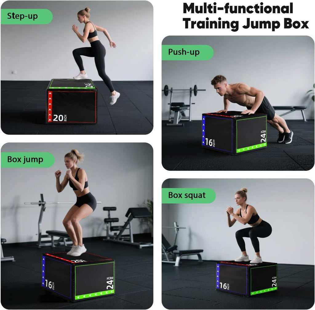 3-in-1 Plyometric Box Set (12/16/20/24/30") - High-Density EPE & Compressed Foam Jump Box for Home Gym, HIIT & CrossFit - Non-Slip Box Jumps, Step-Ups, Squats, Hip Thrusts