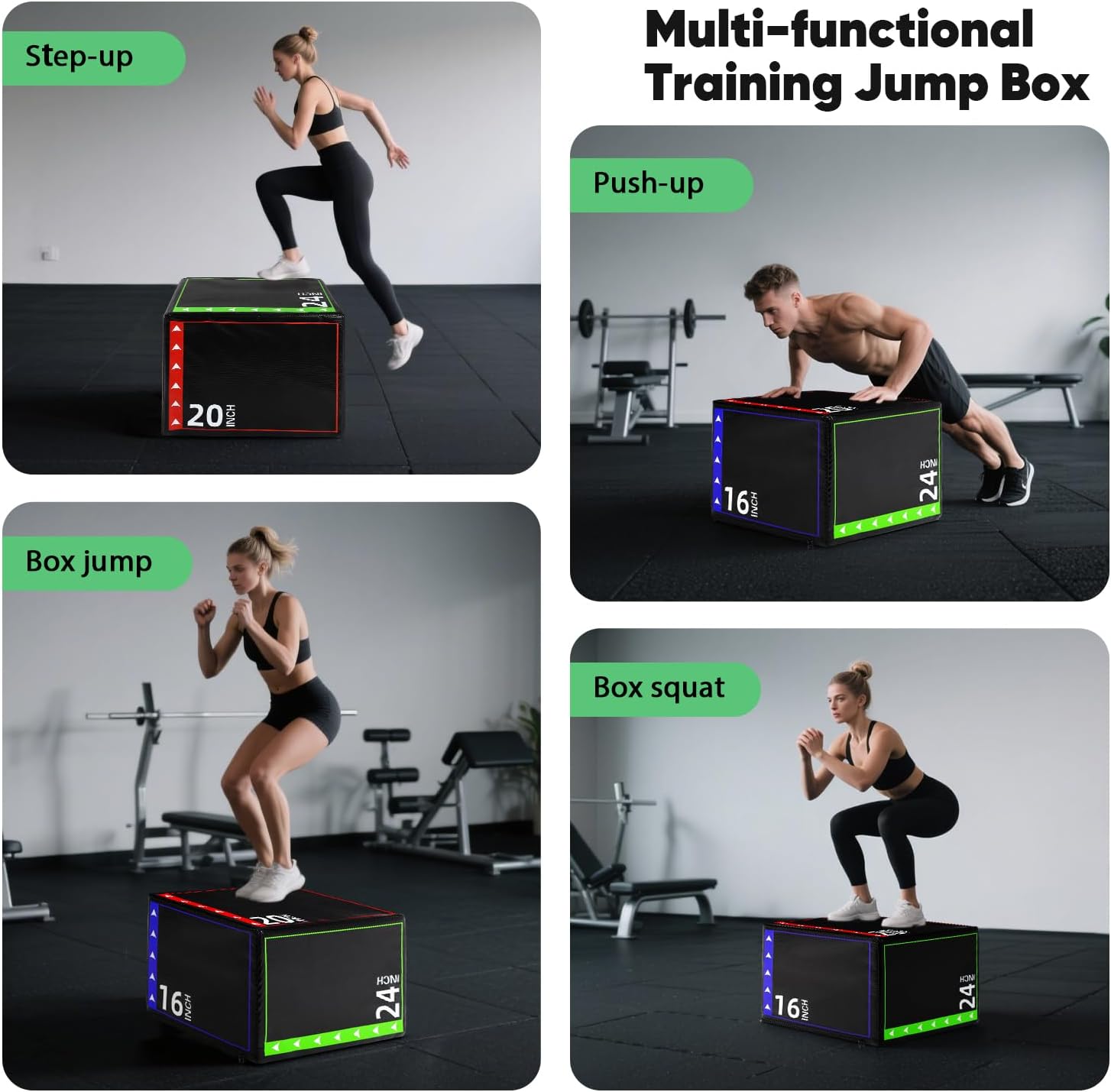 3-in-1 Plyometric Box Set (12/16/20/24/30") - High-Density EPE & Compressed Foam Jump Box for Home Gym, HIIT & CrossFit - Non-Slip Box Jumps, Step-Ups, Squats, Hip Thrusts