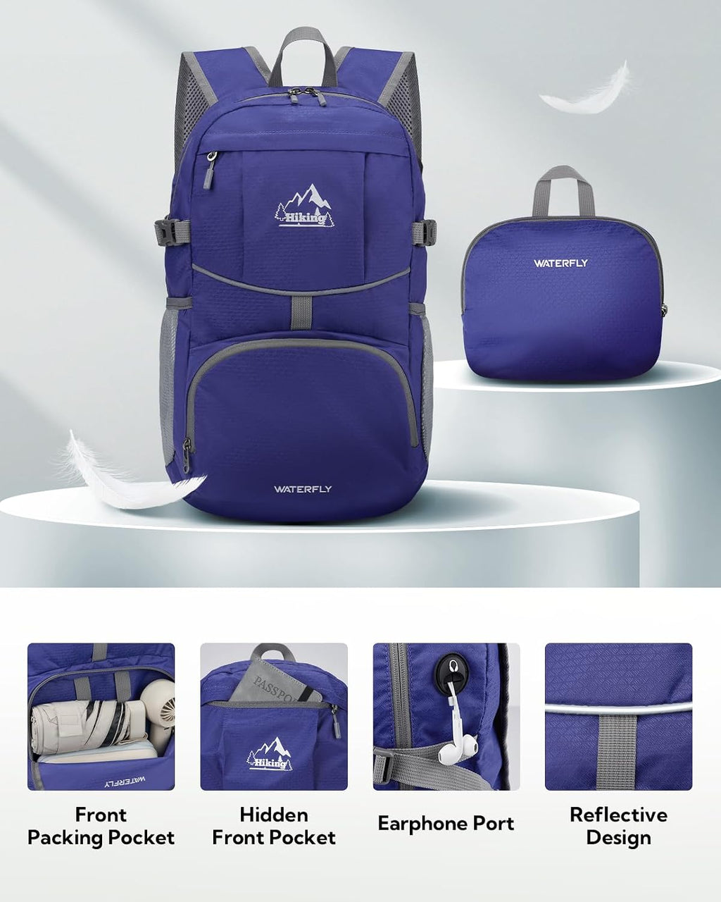 WATERFLY Small Lightweight Packable Hiking Backpack Foldable Travel Daypack