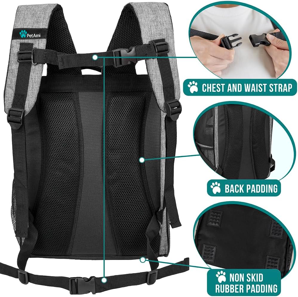 PetAmi Dog Backpack Carrier Airline Approved Cat Pet Puppy Bag, Grey