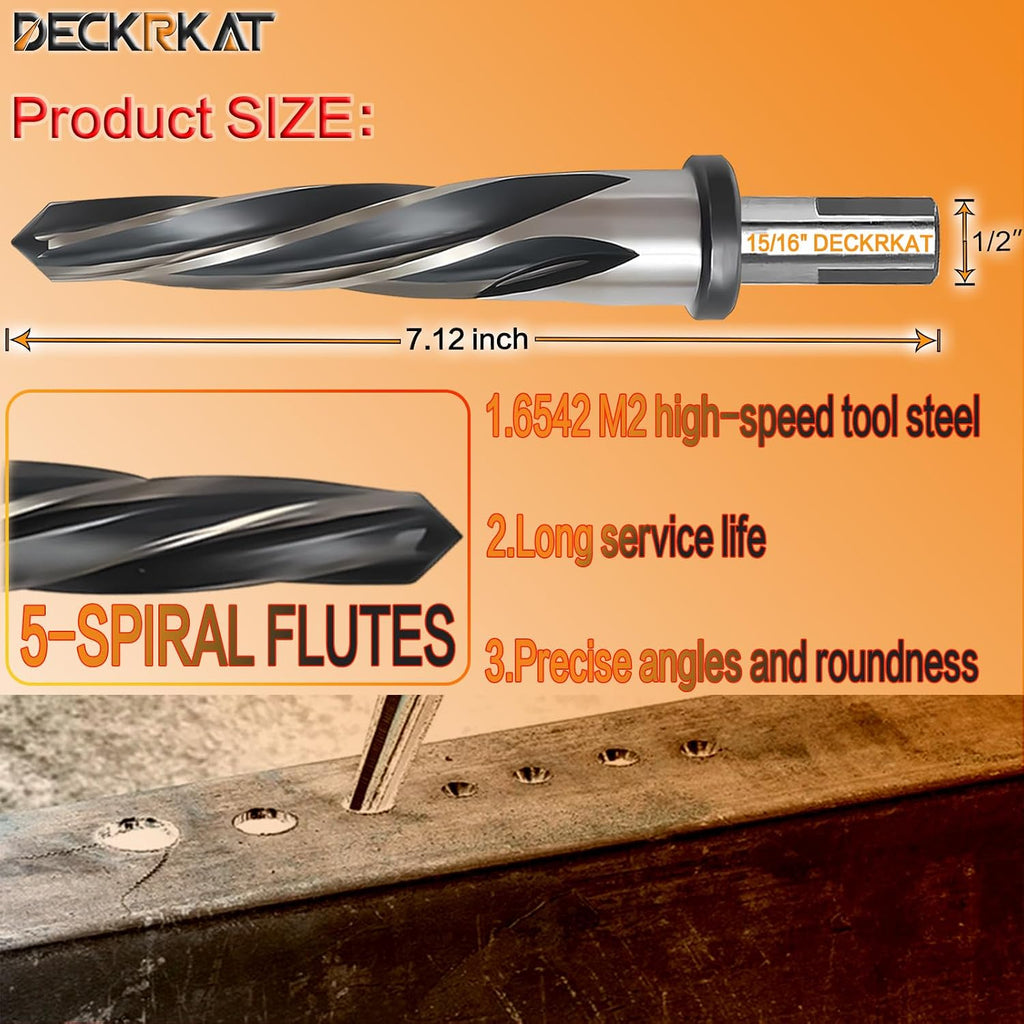 15/16" Reamer Drill Bit for Metal, M2 HSS Taper Reamer for Steel, Alloy, Wood, Plastic to Align, Enlarge Holes – 5-Spiral Flutes,1/2" Non-Slip Shank, 24mm Car Reamer, Bridge Construction Reamer.