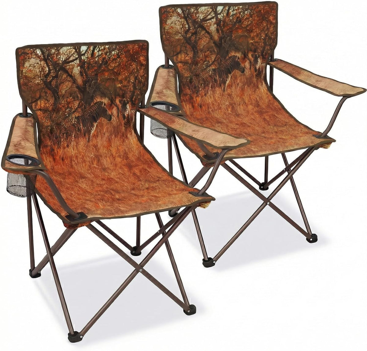 Camping Chairs 2 Pack with Animal Print,Folding Lawn Chair with Cup Holder & Carry Bag for Outdoor,Sports,Beach,Fishing,Sports