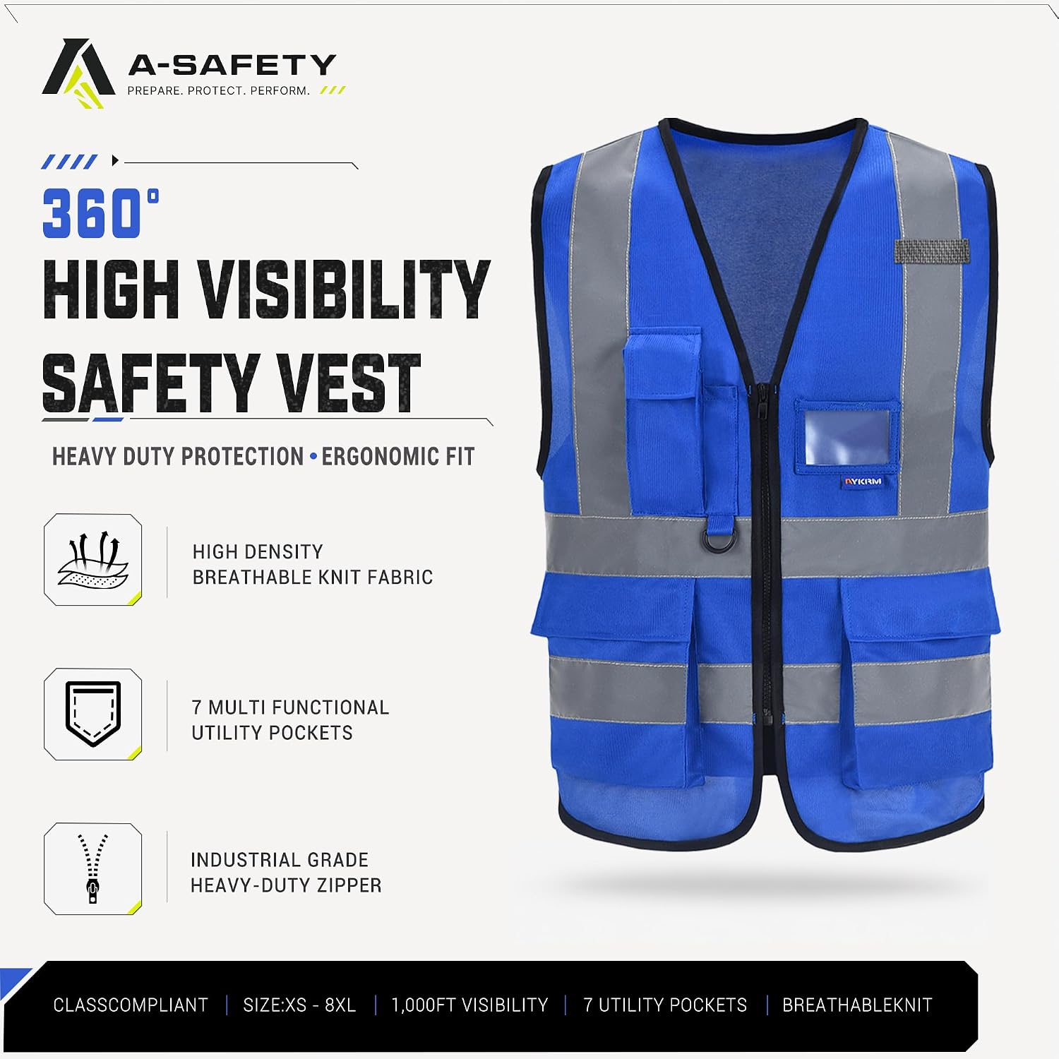 A-SAFETY High Visibility Reflective Safety Vest Customize Logo (XS-8XL)