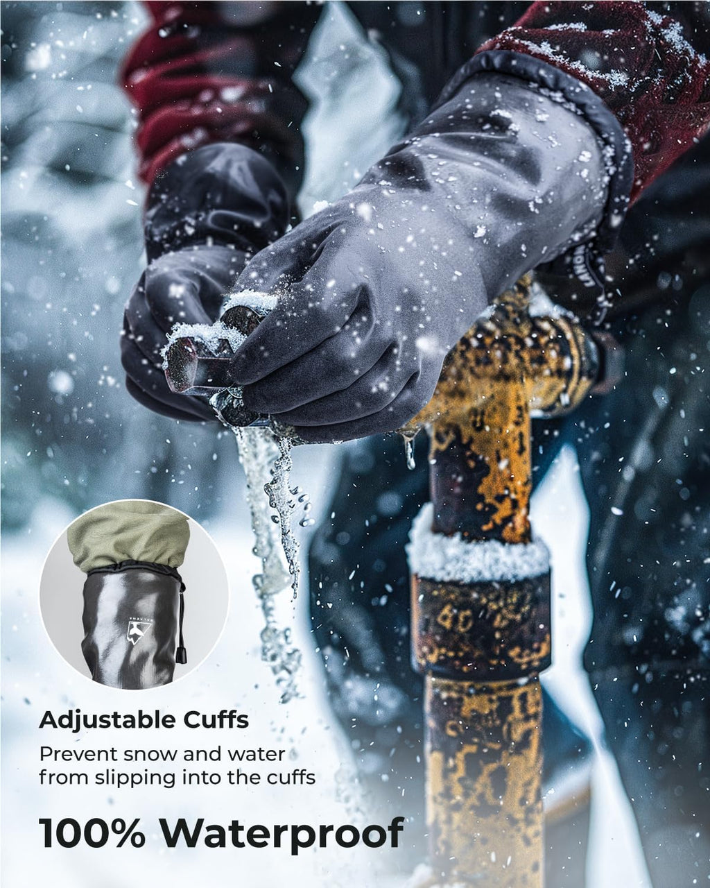 toolant 100% Waterproof Winter Work Gloves with Grip, Fleece Lined