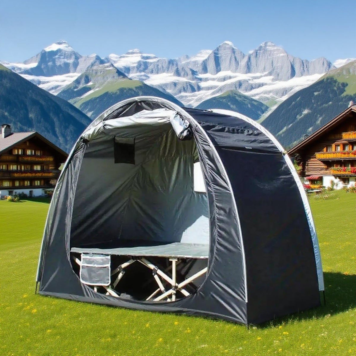 1 Person Solo Cot Tent (Bed Not Included), 210D Silver Fabric, Waterproof, Compact Portable Camping Shelter