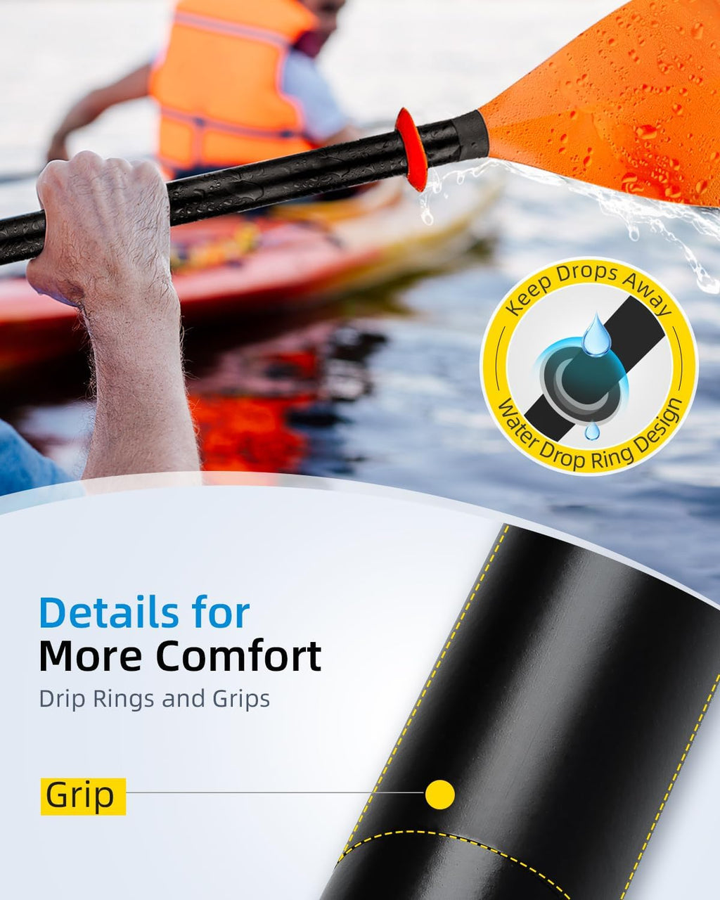 OCEANBROAD Kayak Paddle 86in/218cm, 90.5in/230cm Alloy Shaft 2-Piece Floatable Kayak Oar for Kayaking Canoeing Boating