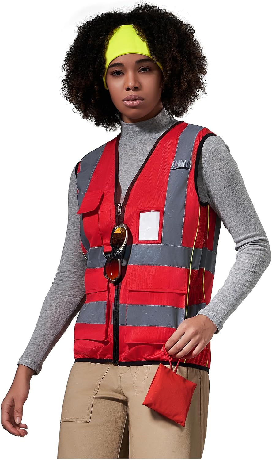 A-SAFETY High Vis Safety Vest for Women - Reflective Strips, Multi-Pockets, Zipper Closure